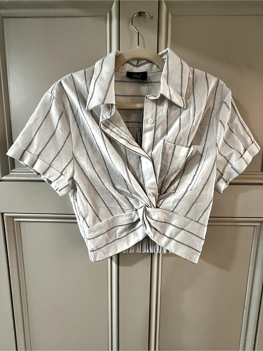 VICI Bluebell Harbor Striped Twist Front Top White & Black Medium